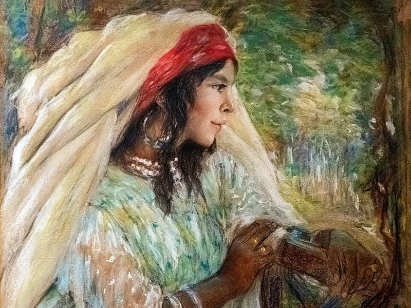 1872-Henry d'Estienne - Giovane donna algerina appoggiata alla barriera